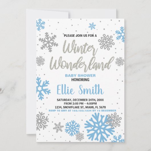 冬のベビーシャワー招待状ブルーホワイト 招待状 (正面)