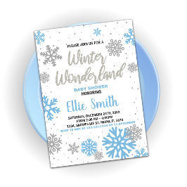 冬のベビーシャワー招待状ブルーホワイト 招待状