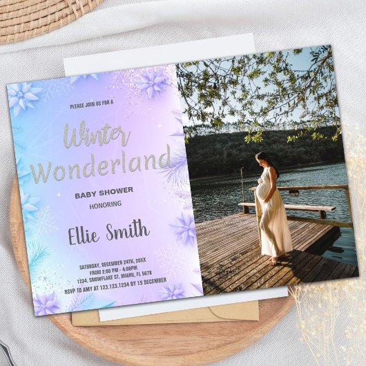 冬のベビーシャワー招待状紫（写真あり） 招待状