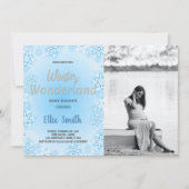 冬のベビーシャワー招待状青い雪写真 招待状 (正面)