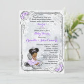 冬のベビーシャワー招待状、ベビーガール、パープル 招待状 (スタンド正面)