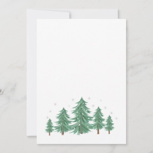 冬のベビーシャワー招待状、常緑樹、寒さ 招待状 (裏面)
