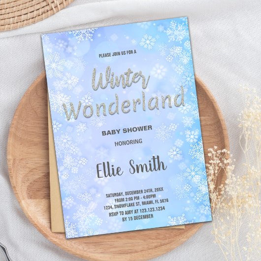 冬のベビーシャワー招待状 青 銀 招待状