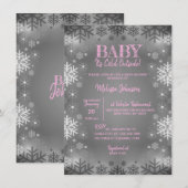 冬のベビーシャワー　外は雪　雪の結晶 招待状 (正面/裏面)