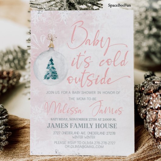 冬のベビーシャワー 女の子 ベイビー 外は寒いよ ベイブ 招待状