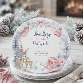 冬のベビーシャワー 森の鹿 Baby It's Cold Outside ペーパープレート