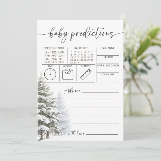 冬のベビーシャワー 赤ちゃんの予測とアドバイスのカード 招待状 (スタンド正面)