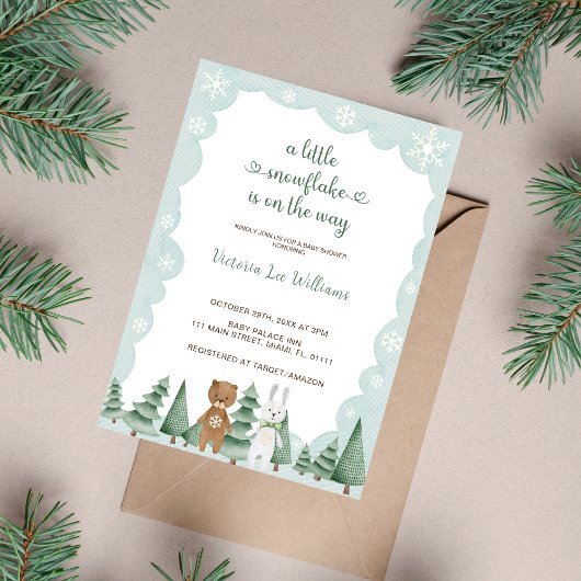 冬のベビーシャワー Little snowflake is on the way 招待状