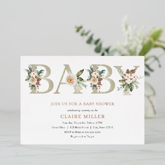 冬のベビーシャワ実在ーフォイル招待状 箔招待状 (立ち正面)