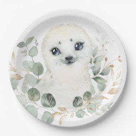 冬のベビーシールグリーンリー金ゴールドリース誕生日 ペーパープレート