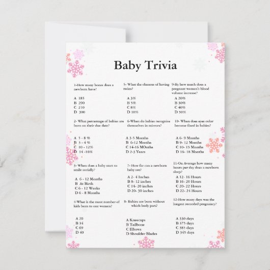 冬のベビートリビアゲーム赤ちゃんシャワーゲームカード 招待状 (正面)