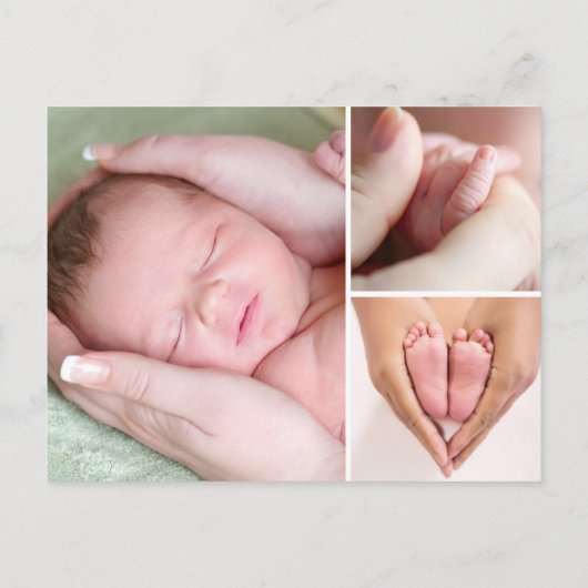 冬のベビーフォトコラージュフローラありがとう誕生 案内ポストカード (裏面)