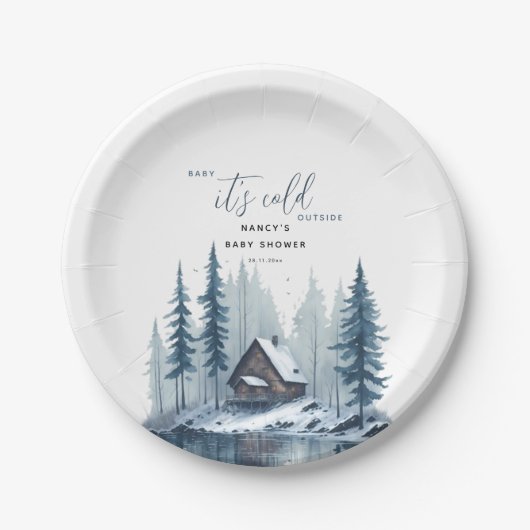 冬のベビーベビーシャワー外は寒い ペーパープレート (正面)