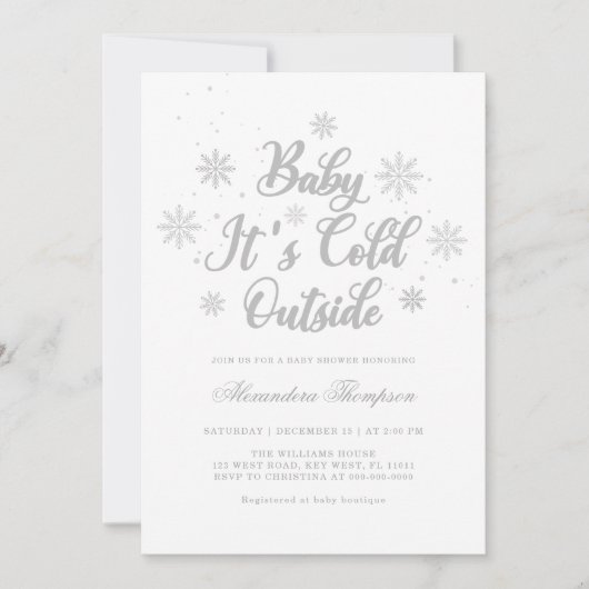 冬のベビーベビーシャワー外は寒い 招待状 (正面)