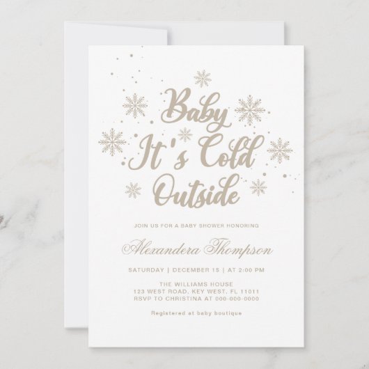 冬のベビーベビーシャワー外は寒い 招待状 (正面)