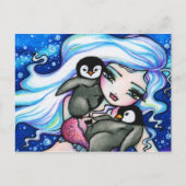 冬のベビーペンギンマーメイドファンタジーアートハガキ ポストカード (正面)