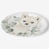 冬のベビーポーラベアユーカリ緑の金ゴールド ペーパープレート (アングル)