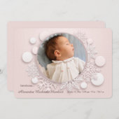 冬のベビー写真の誕生発表ピンク 案内状 (正面/裏面)