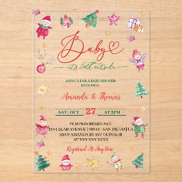 冬のベビー冷たい水の色ベビーシャワー アクリル招待状