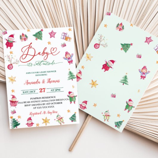 冬のベビー冷たい水の色ベビーシャワー 招待状