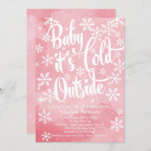 冬のベビー外の女の子の赤ちゃんシャワーが寒い 招待状 (正面/裏面)