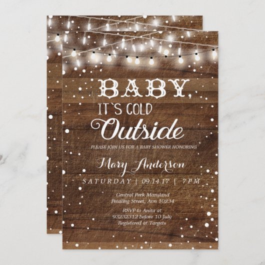冬のベビー外の寒いベビースシャワー招待状 招待状 (正面/裏面)