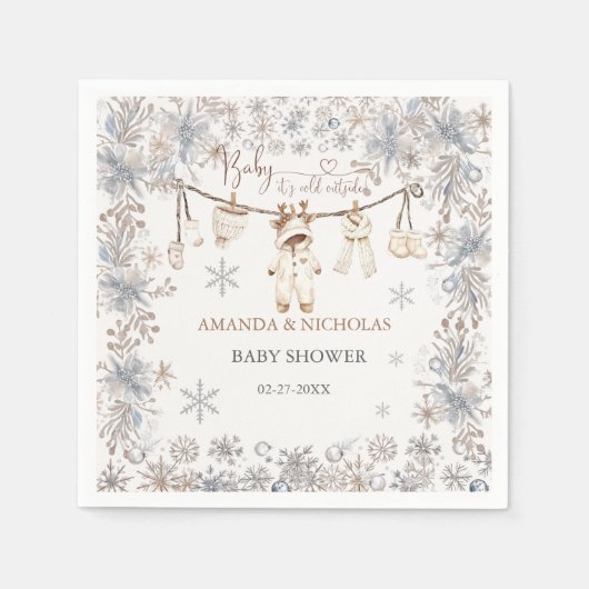 冬のベビー外の赤ちゃんシャワーが寒い スタンダードカクテルナプキン (正面)