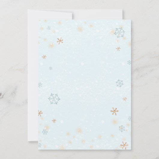 冬のベビー外は冷たいシャワー金ゴールド 凍ってい 招待状 (裏面)