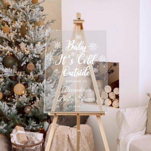冬のベビー外は寒いベビシャワーへようこそ アクリルサイン