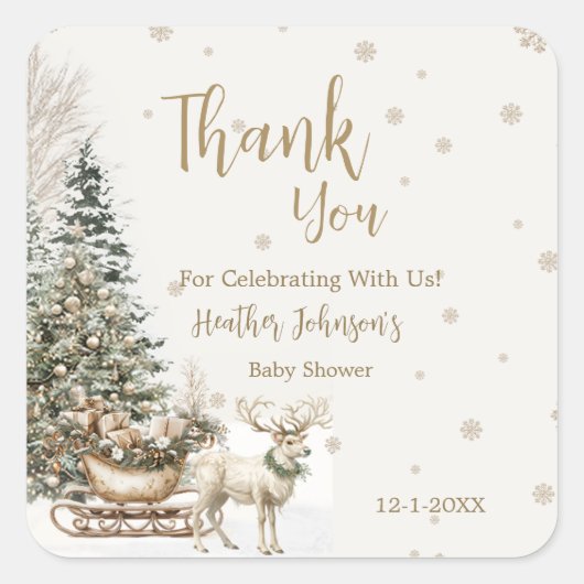 冬のベビー寒い、雪の結晶ベビーシャワー スクエアシール (正面)