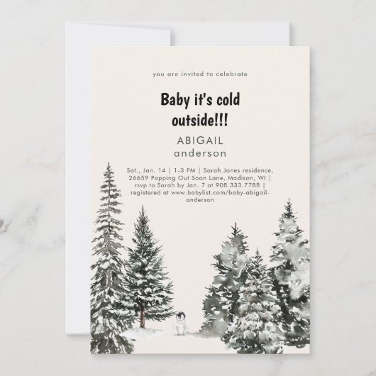 冬のベビー木の外は冷霜の降りたたい 招待状 (正面)