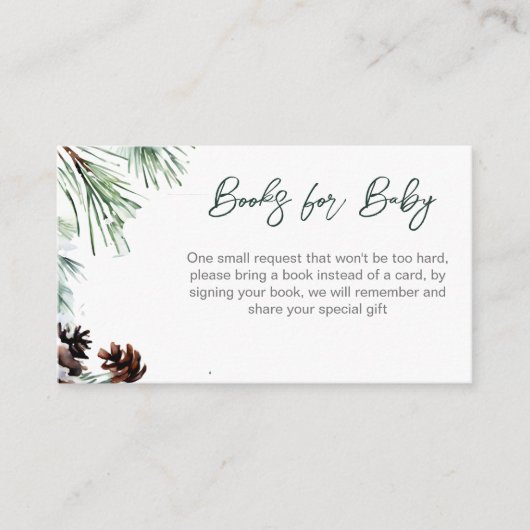 冬のベビー赤ちゃんシャワーパインズブックスリクエスト エンクロージャーカード (正面)