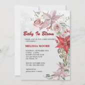 冬のベビー開花ピンクフローラ赤ポインセチア 招待状 (正面)