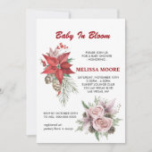 冬のベビー開花ピンクフローラ赤ポインセチア 招待状 (正面)