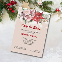 冬のベビー開花ピンクフローラ赤ポインセチア 招待状