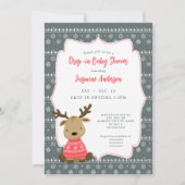 冬のベビー鹿ドロップイン赤ちゃんシャワー 招待状 (正面)