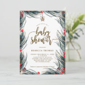 冬のベリーとパインのベビーシャワーの招待状 招待状 (スタンド正面)