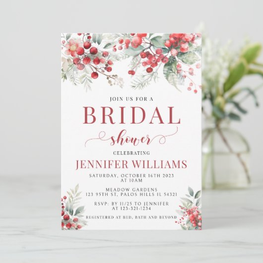 冬のベリーのクリスマスブライダルシャワーの招待 招待状 (スタンド正面)