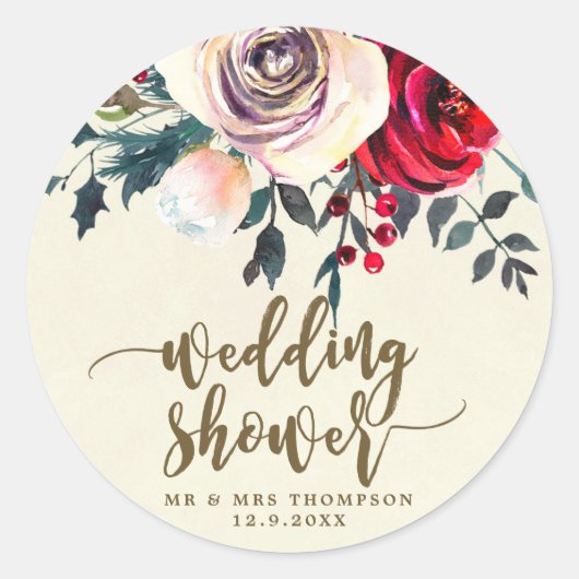 冬のベリーウェディングシャワーのクリスマス ラウンドシール (正面)