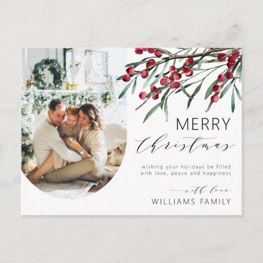 冬のベリースクリプトクリスマスワンフォトアーチ シーズンポストカード (正面)