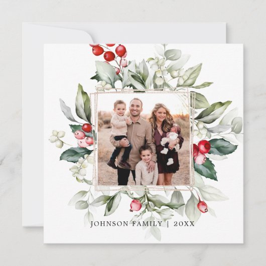 冬のベリー家族の写真 招待状 (正面)