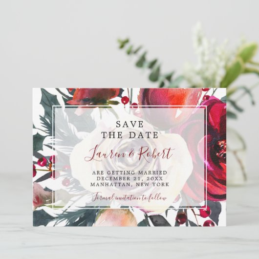 冬のベリー日付カードの招待状を保存 セーブザデート (スタンド正面)