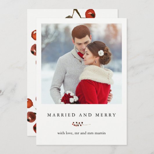冬のベリー結婚したとフォトカメリーード シーズンカード (正面/裏面)