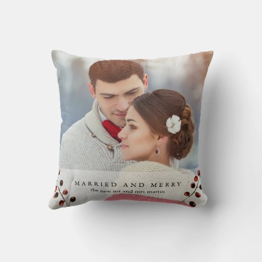 冬のベリー結婚したと写真のメリー枕 クッション (裏面)