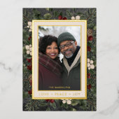 冬のベリー黒い愛の平和の喜び写真 箔シーズンカード (正面)