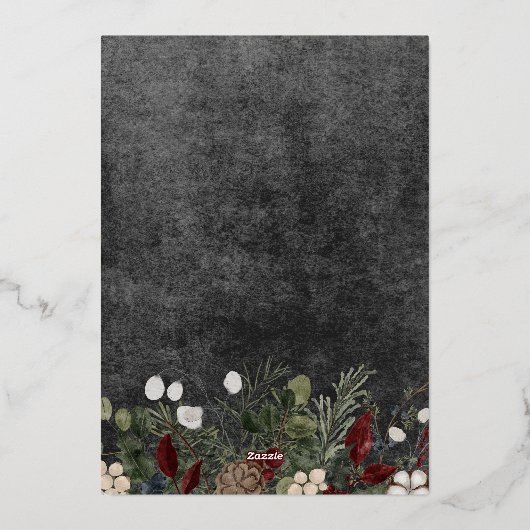 冬のベリー黒い愛の平和の喜び写真 箔シーズンカード (裏面)