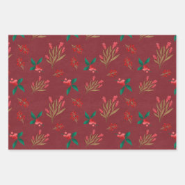 冬のベリー – 赤 ラッピングペーパーシート