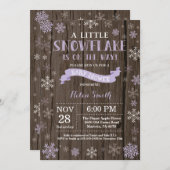 冬のベ素朴ビーシャワー紫の雪片 招待状 (正面/裏面)