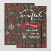 冬のベ素朴ビーシャワー赤白の雪片 招待状 (正面/裏面)