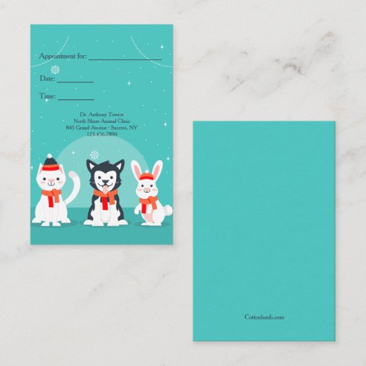 冬のペット獣医アポイントメントカード 名刺 (正面/裏面)